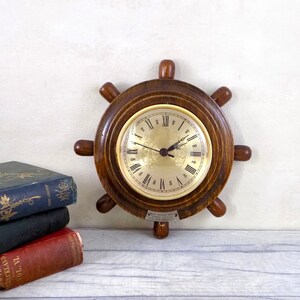 Retro Upcycled Quartz Ships Wheel Wall Clock / Vintage wall clock image 1