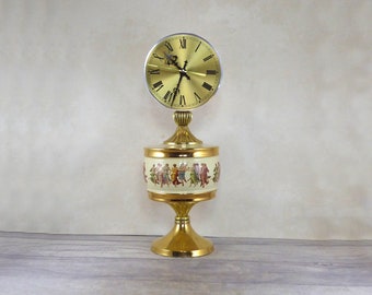 Upcycled Vintage Porcelain Quartz Mantel Clock Dionysus / Bacchus and the Muses / Quartz Clock / Ceramic Table Clock