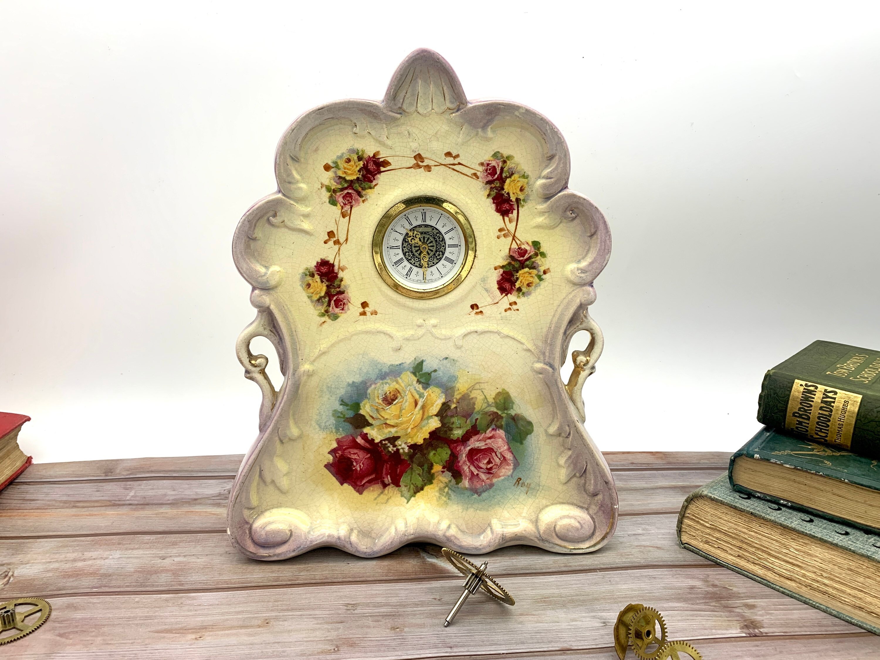 Antique ceramic mantel clock with clockwork/mechanical Etsy