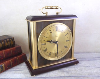 Refurbished 1960s/1970s Brass and Faux Marble Metamec Quartz Retro Clock / Mid-Century Mantle Clock / Desk Clock / Table Clock