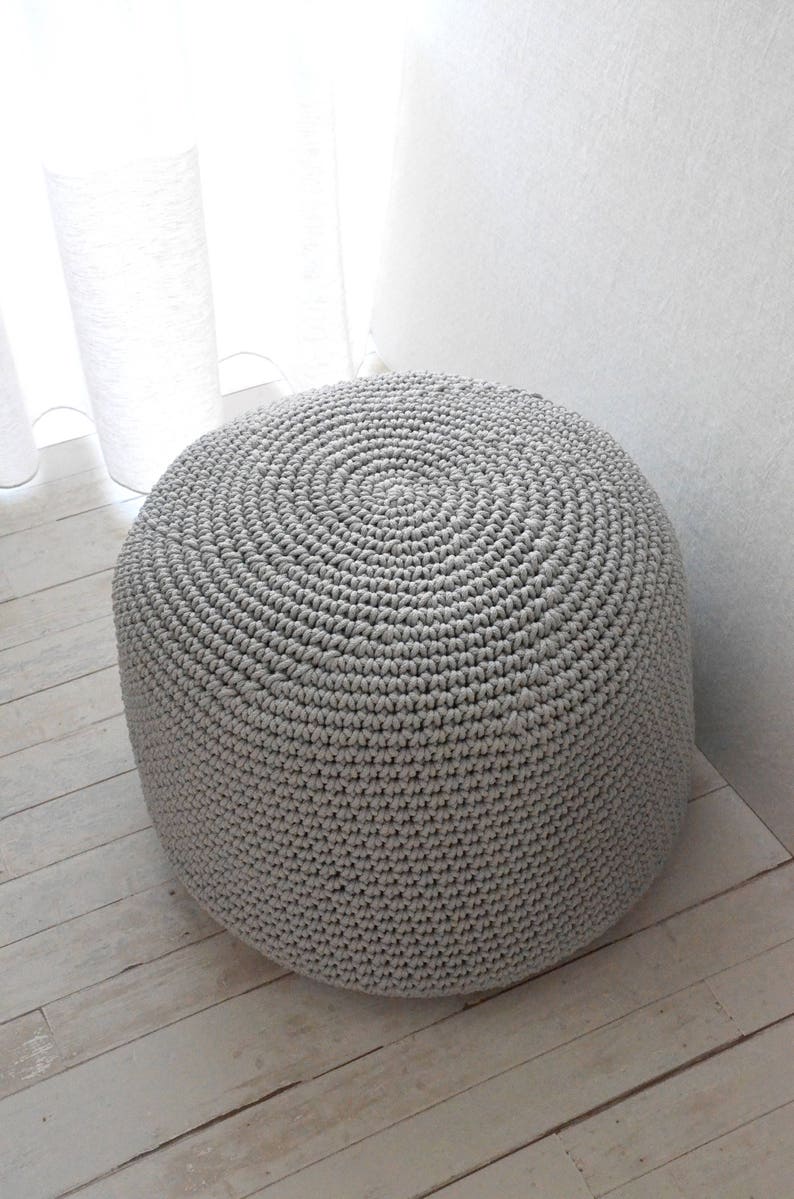 Grey ottoman Big pouff Nursery seating Crochet bean bag Etsy