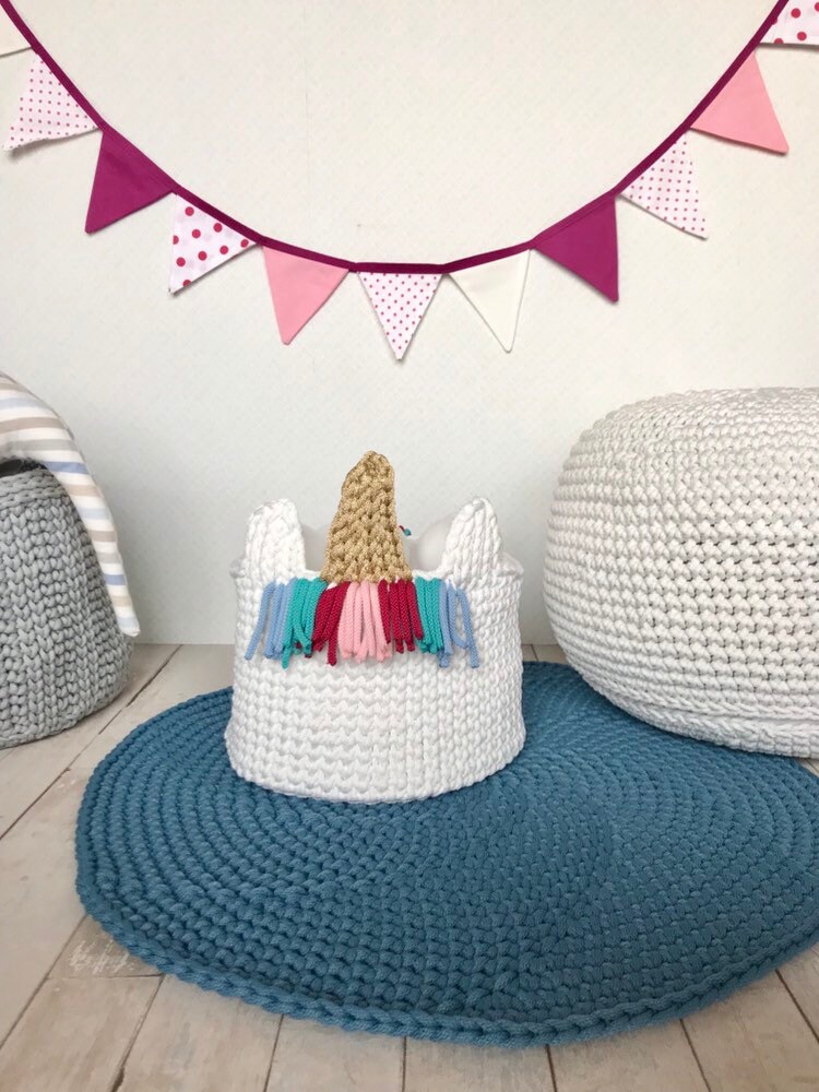 Panier de Rangement Licorne, Panier Licorne Crochet, Décor Salle Fille, Cadeau d'amant Licorne