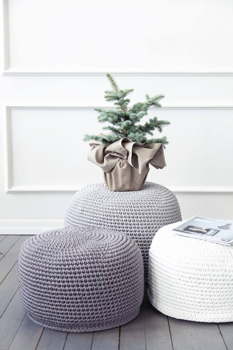 Bean bag chairs Crochet pouffe Grey ottoman Grey crochet Etsy