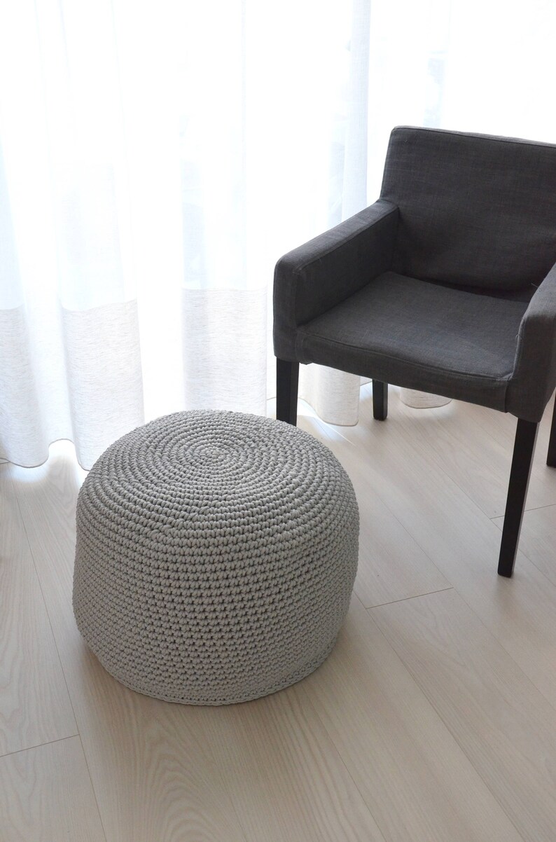 Grey ottoman Big pouff Nursery seating Crochet bean bag Etsy