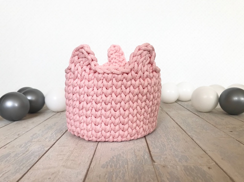 Cat toys basket Girls room storage Kids room storage Pink desk organizer Girls room decor Cat lover Crochet basket Pink toy basket