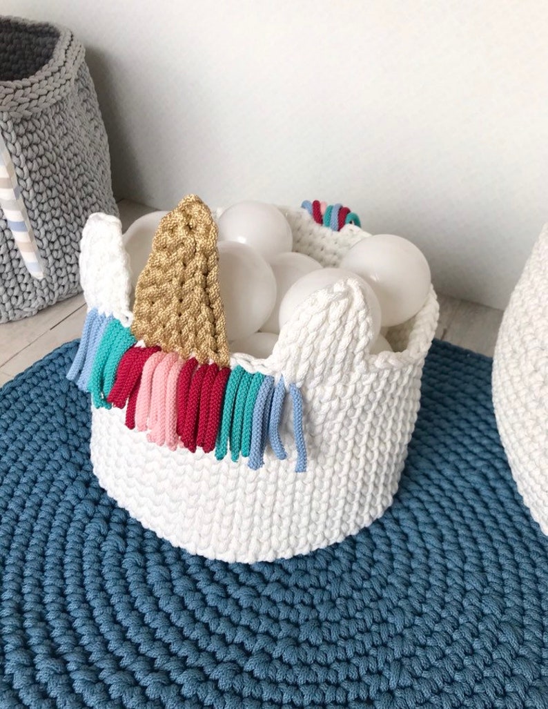 Unicorn storage basket Crochet unicorn basket girl room Etsy