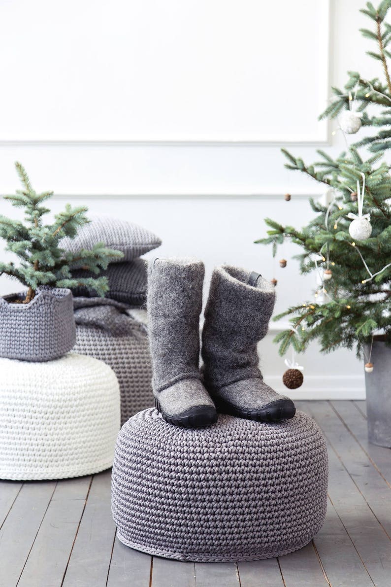 Bean bag chairs Crochet pouffe Grey ottoman Grey crochet Etsy