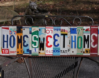 Sale!!! HOME SWEET HOME License Tag Sign, Recycled License Plate Art, Custom Sign From Metal License Plate, Repurposed Tag, Upcycled Sign