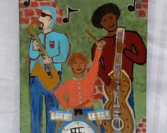 Music Wall Art, Jazz Band Painting, Wall Art Wood Original, Unique Gift for Music Lovers, Jazz Fan Gift Mother's Day Father's Day