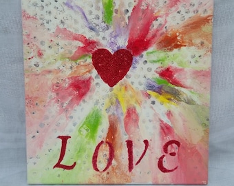 Small Love Painting on Canvas Original 11 x 14, Unique Love Gift for Her Him Friend, Gifts Under 30