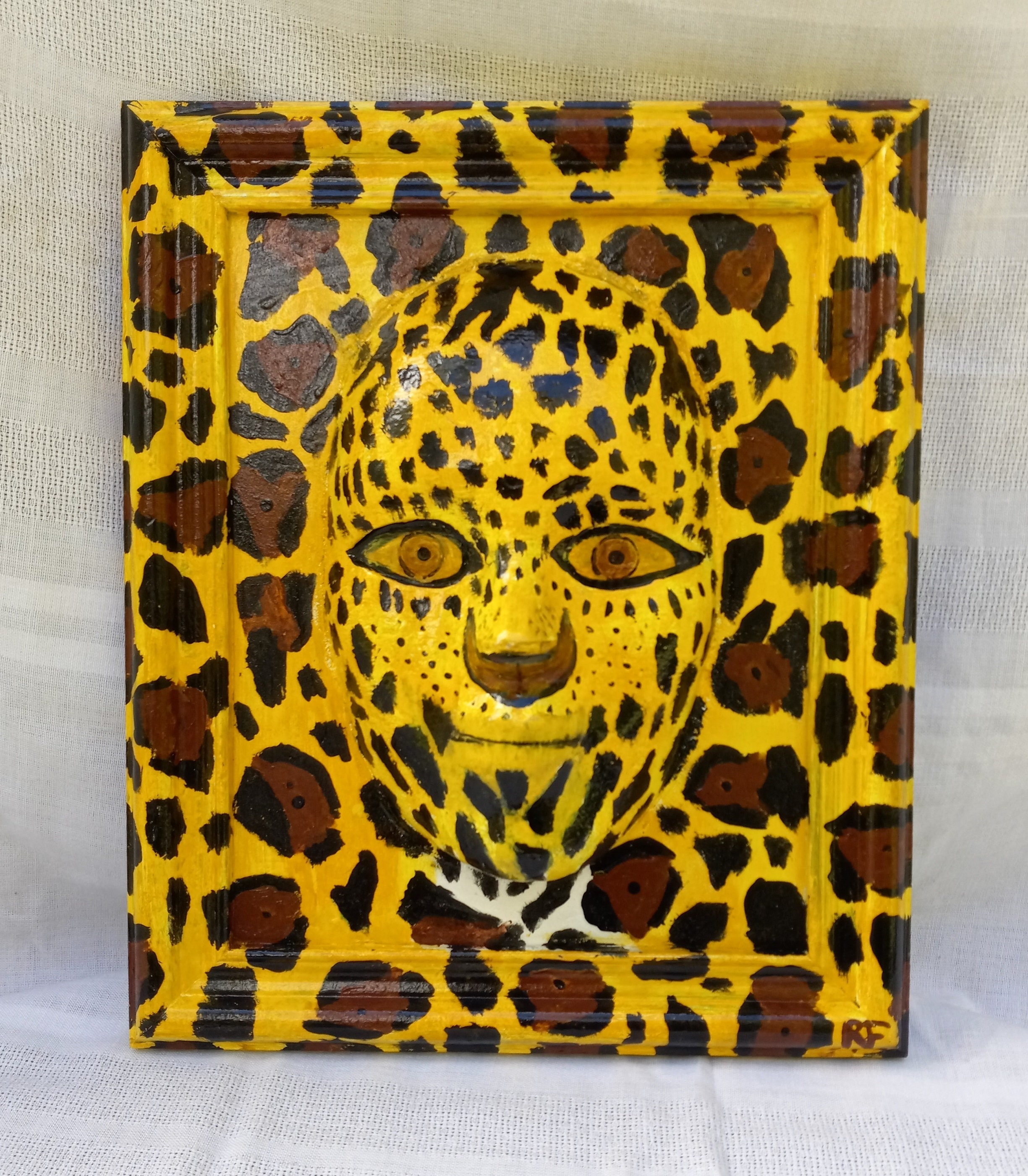 Cheetah/animal Art Mask Decorative and Framed Yellow and Brown 12