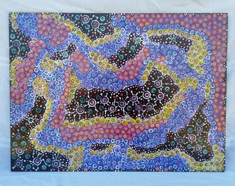 Original Abstract Acrylic Painting on Reclaimed Wood, Molecule Sky (18x24)