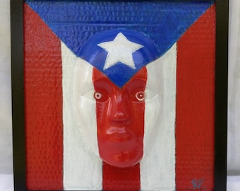 Puerto Rico Flag Painting Original - Spanish Art - Framed Decor - Unique Gift Idea For Him/Her/Dad/Husband/Brother