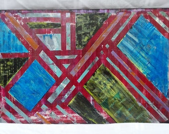 Rustic Painting Abstract for Living Room - Entry Way - Bedroom 16 x 24, Upcycled Wood Canvas Ready to Hang