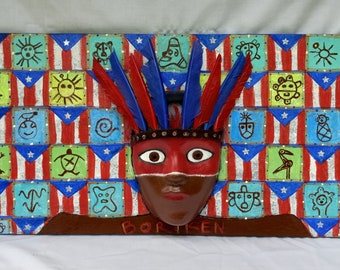 Puerto Rican Wall Art Painting Original -Indigenous Art Home Decor - Taino Symbols - Puerto Rican Gift