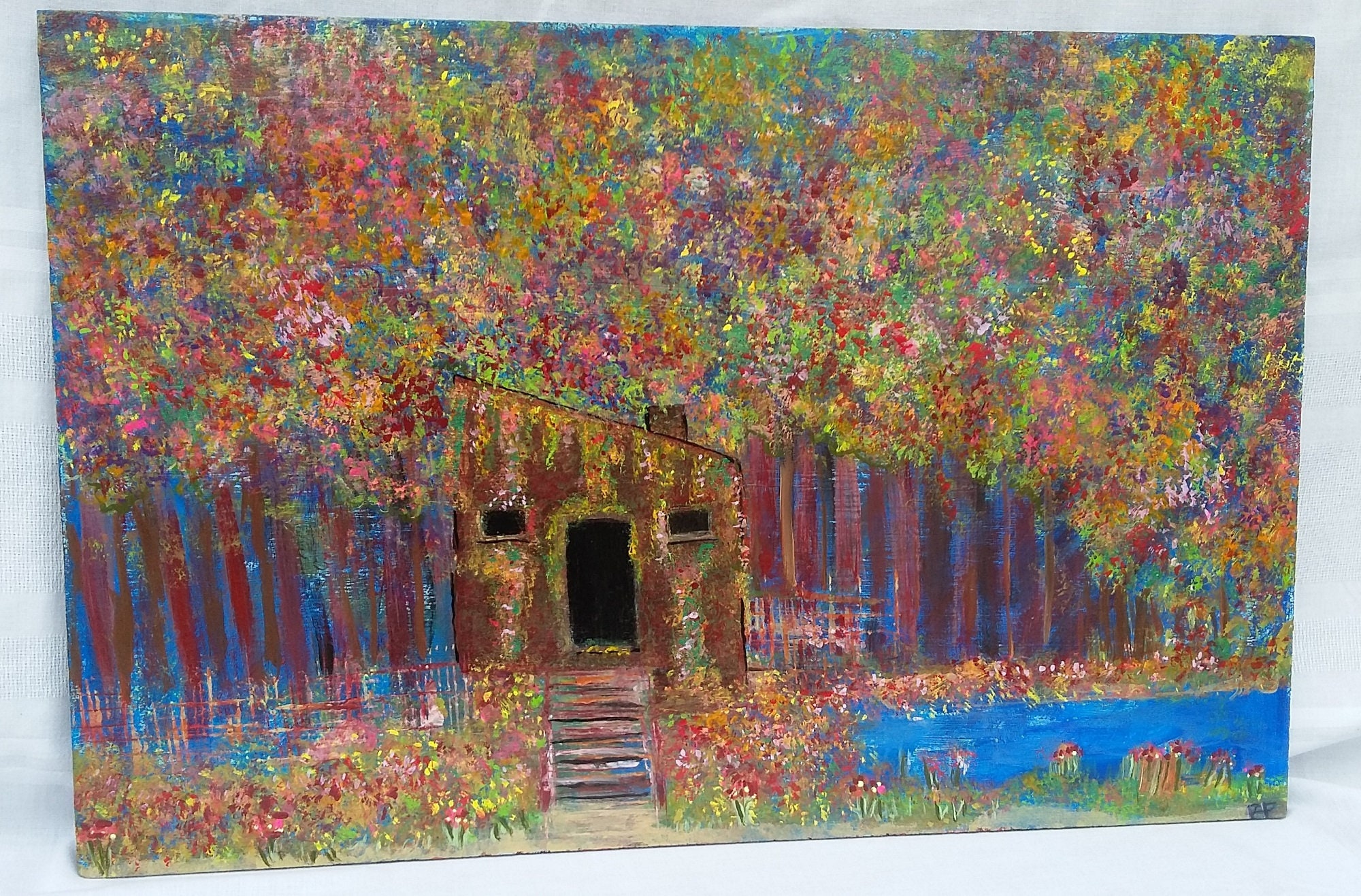 Cabaña en el bosque pintura acrílica decoración de pared | Etsy