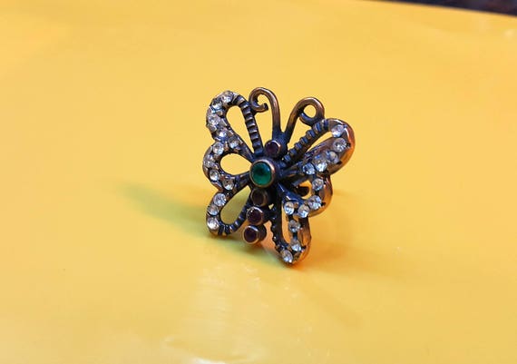 Vintage Butterfly Ring, Ruby ring, Gothic ring, V… - image 1