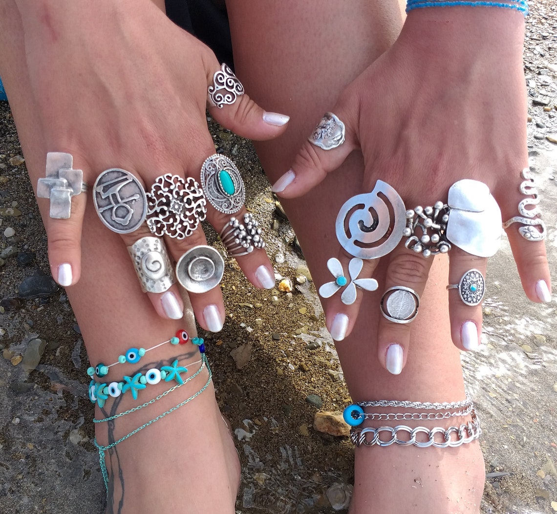 Boho Rings Long Rings Ethnic Rings Boho Silver Rings Gypsy Etsy