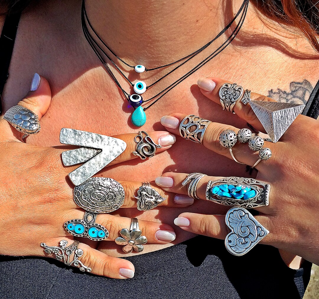 Hippie Silver Rings Long Rings Ethnic Rings Tribal Rings Etsy
