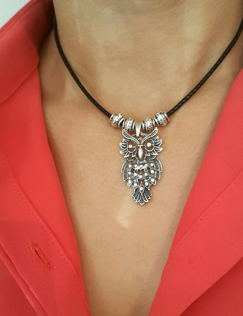 Silver Owl Charm Animals Silver Necklace Boho Necklace Etsy