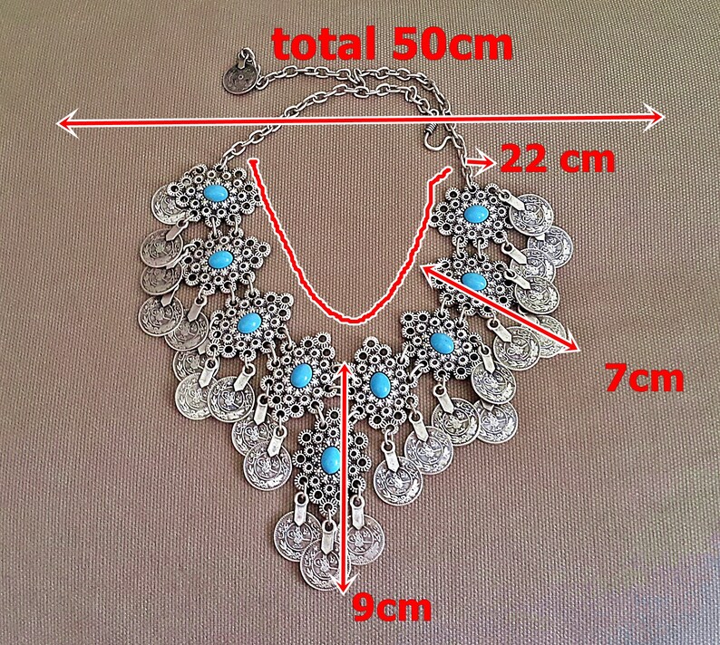 gift Large Necklace Antique Silver Necklace Coin Necklace Silver Statement Necklace Silver choker Boho Necklace Hippie Gypsi Choker