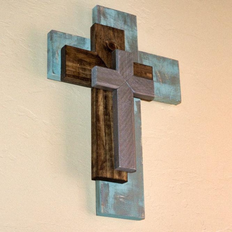3 in 1 Rustic Wooden Cross Wall Decor Handmade Hanging Wall Decor