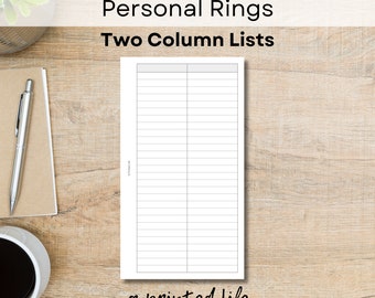 PERSONAL SIZE Two Column List Pages | Printable Planner Inserts 3.75" x 6.75" | Digital Planner File | 001Pers