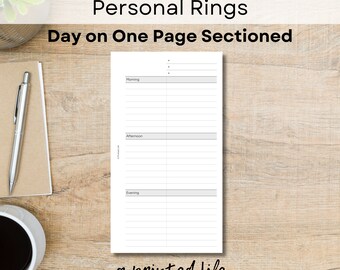 PERSONAL SIZE Day On One Page Sectioned DO1P | Printable Planner Inserts 3.75" x 6.75" | Digital Planner File | 017Pers