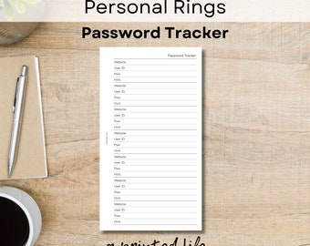 PERSONAL SIZE Password Tracker | Printable Planner Inserts 3.75" x 6.75" | Digital Planner File | 034Pers