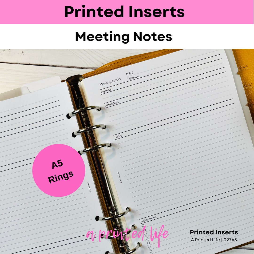 PRINTED A5 SIZE Meeting Notes Planner Inserts Printed Planner Inserts 5 ...