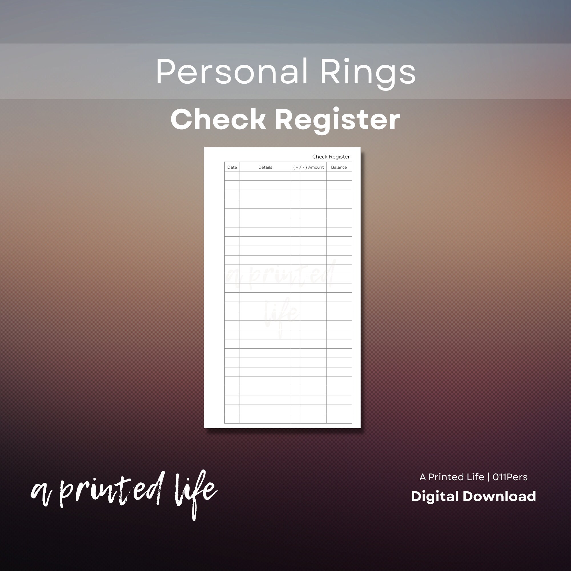 PERSONAL SIZE Check Register Printable Planner Inserts - Etsy