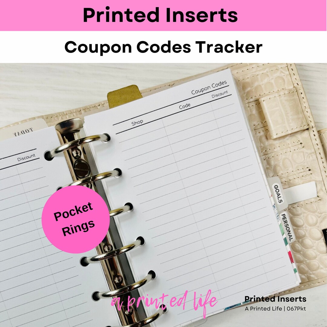 Positive Planner Discount Code PRINTED POCKET SIZE Coupon Codes Tracker Inserts Printed Planner ...
