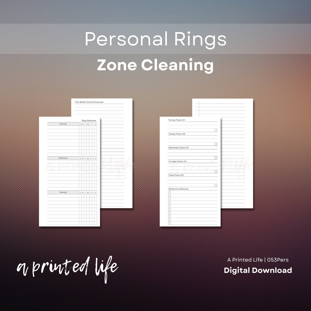 PERSONAL SIZE Zone Cleaning Inserts Printable Planner - Etsy