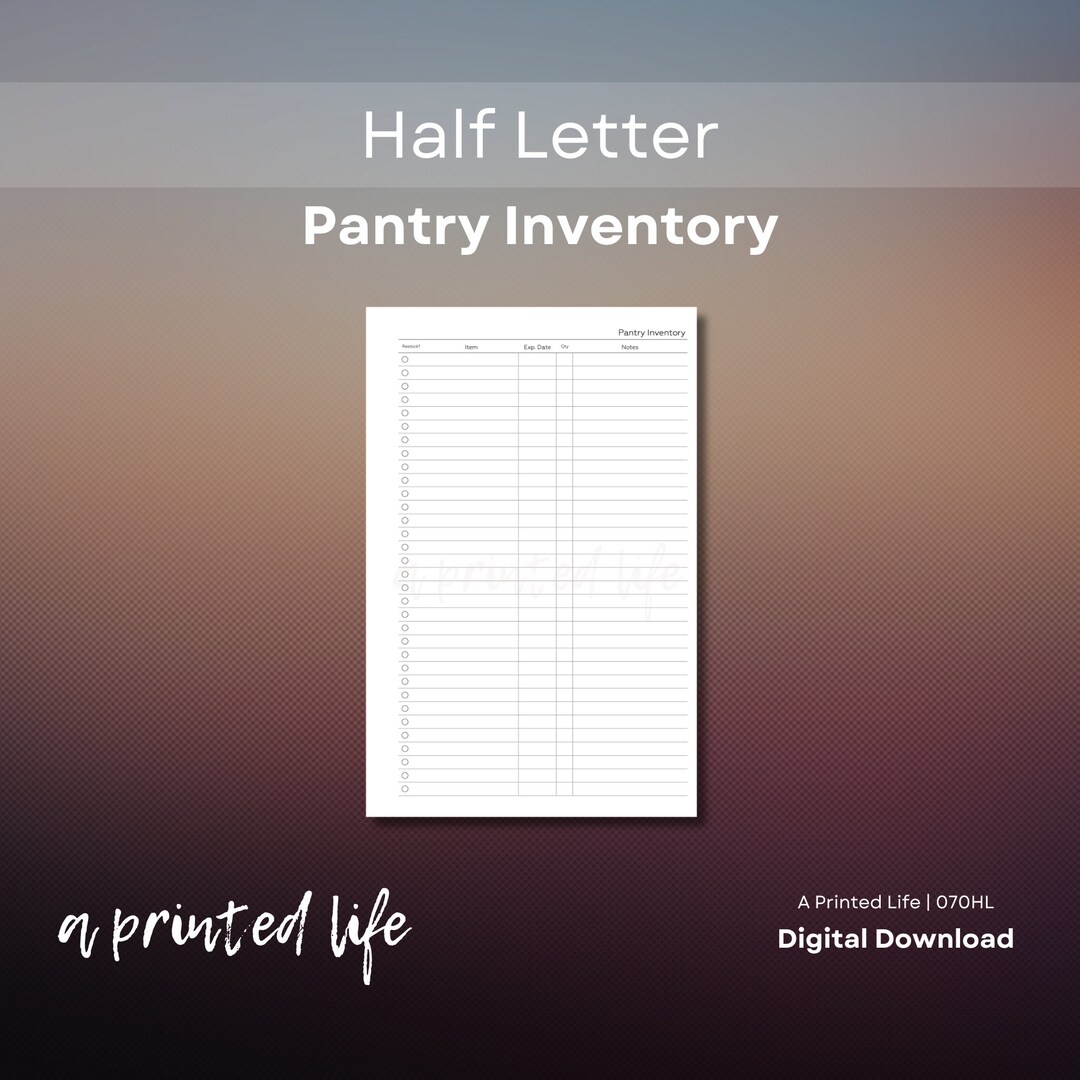 Half Letter Size Pantry Inventory Organization Inserts Etsy
