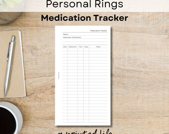 PERSONAL SIZE Medication Tracker | Printable Planner Inserts 3.75" x 6.75" | Digital Planner File | 026Pers