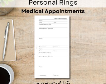 PERSONAL SIZE Medical Appointments | Printable Planner Inserts 3.75" x 6.75" | Digital Planner File | 025Pers