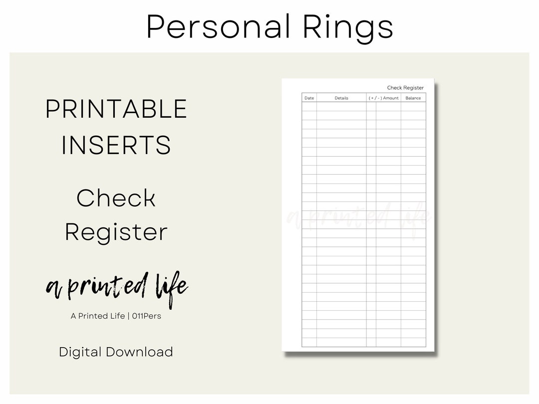 PERSONAL SIZE Check Register Printable Planner Inserts - Etsy