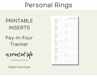 PERSONAL SIZE Pay-in-Four Tracker | Financial Tracking Inserts | Printable Planner Inserts 3.75" x 6.75" | Digital Planner File | 075Pers