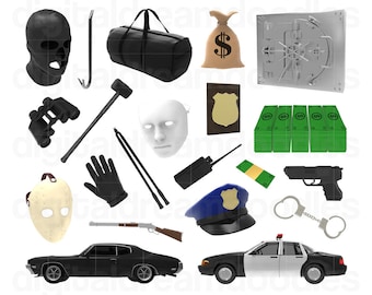 Cops and Robbers Clipart, Criminal Clip Art, Heist Image, Thief Graphic, Crook PNG, Crime, Robbery, Felon Scrapbook, Outlaw Digital Download