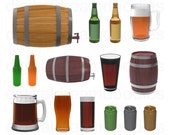 Beer Clipart, Beer Clip Art, Whiskey Barrel Image, Beer Bottle Graphic, Mug Stein Picture, Glass Pint PNG, Alcohol Keg Digital Download
