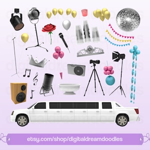 Prom Clipart, Prom Clip Art, Prom Party Overlays, School Dance Image, Prom Night Graphic, School Dance Scrapbook, Limousine Digital Download