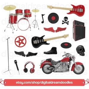 Rock and Roll Clipart, Rock N Roll Clipart, Rock Star Clip Art, Rock N Roll Overlays, Metal Band Art, Rocker Music Graphic, Digital Downoad