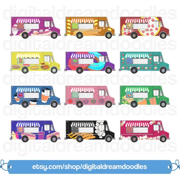 Food Truck Clipart, Foodie Truck Clip Art, Food Truck Overlays, Taco Truck Graphic, Dessert Truck Scrapbook, Digital Download