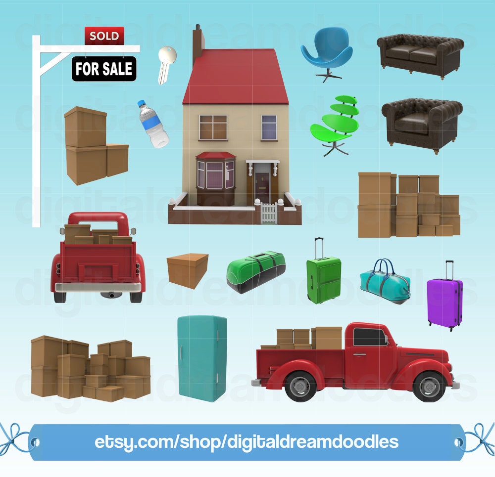Moving Day Clipart, Moving Boxes Clip Art, Moving Day Overlays, Realtor ...
