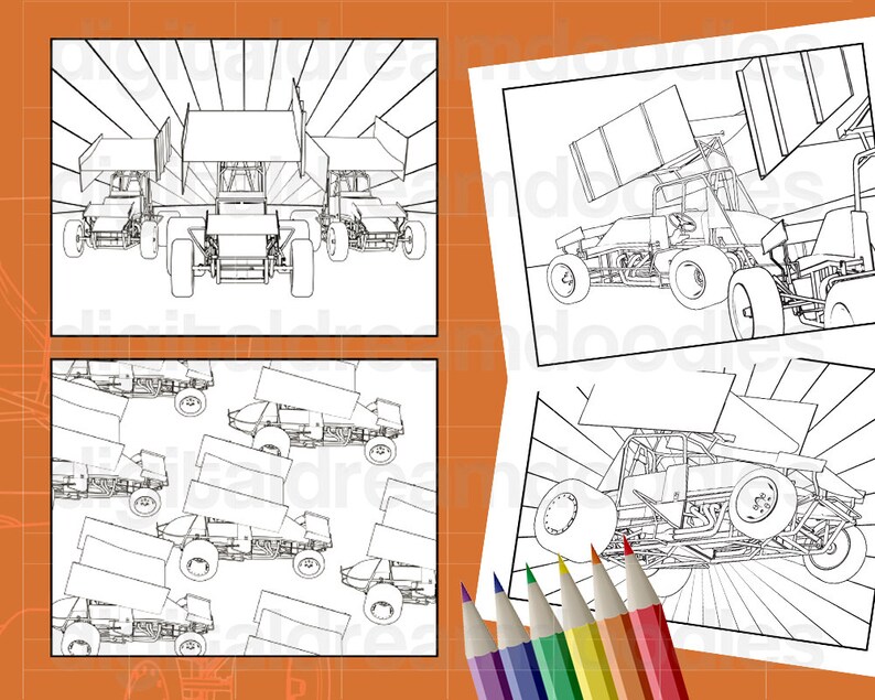 Sprint Car Coloring Book Printable PDF Racing Book For | Etsy