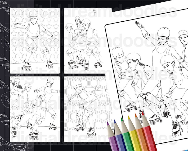 Roller Derby Coloring Book, Printable PDF Rollergirl Coloring Book ...