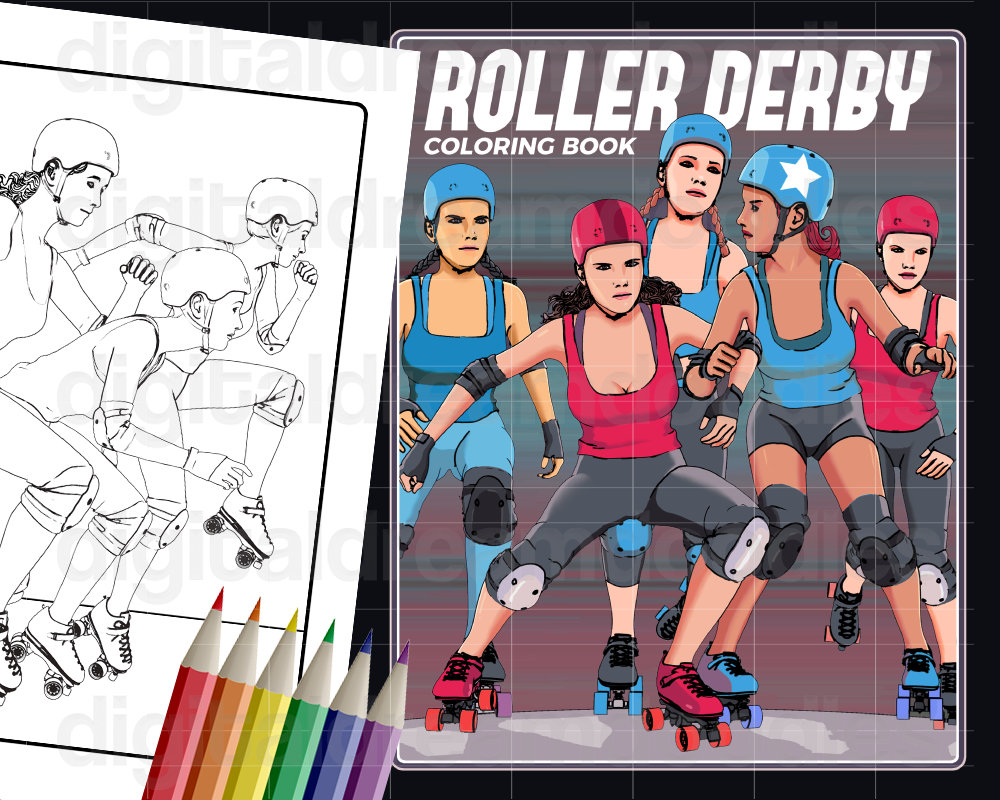 Roller Derby Coloring Book, Printable PDF Rollergirl Coloring Book ...