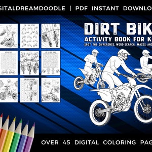 Dirt Bike Coloring And Activity Book, Dirt Biking Coloring Book, Trail Motorcycle Activity Pages, Motorcross Coloring Page, Digital Download