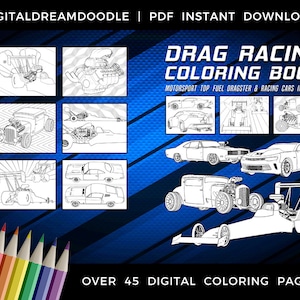 Drag Racing Coloring Book, Top Fuel Dragster Coloring Book, Drag Racer Coloring Pages, Motorsport Coloring Pages, Instant Digital Download
