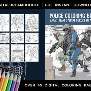 Police Coloring Book, SWAT Team Coloring Pages, Special Forces Officer Coloring Book, Cop Armored Vehicle Coloring Page, Digital Download